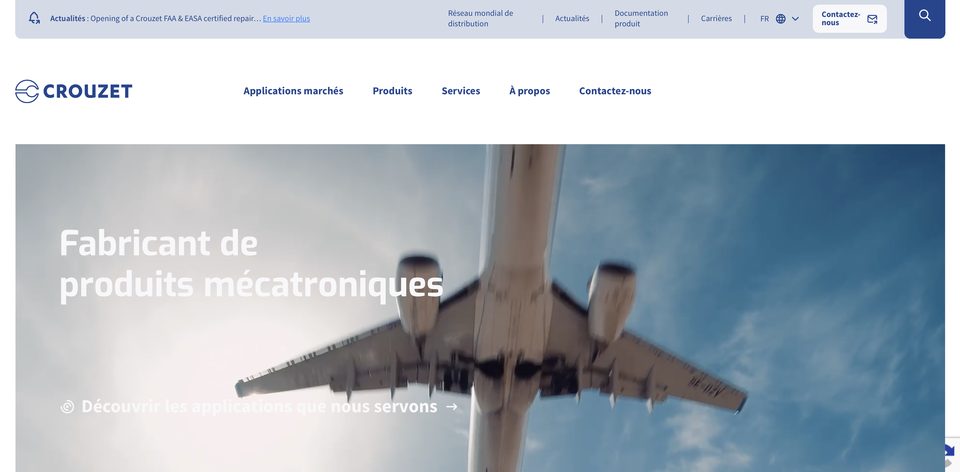 Page d’accueil du site internet Crouzet