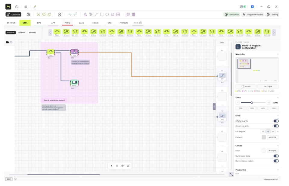 Tableau de bord du logiciel Millenium Soft